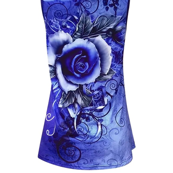 🔴 CLEARANCE 🏷️ NWT 💙 ROYAL BLUE/BLACK ROSE ZIPPER TANK TOP BLOUSE Women’s 4X 20 - Picture 7 of 9